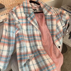 Missguided + Plaid Blazer - Blue, Pink, White